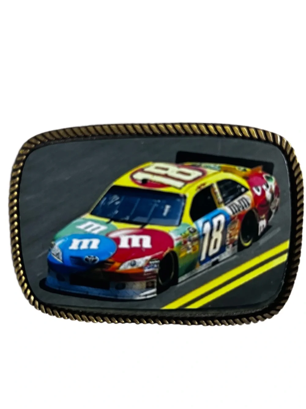 Kyle Busch's #18 M&M's NASCAR Multi-Colors ~ Gold Tone Metal Belt Buckle